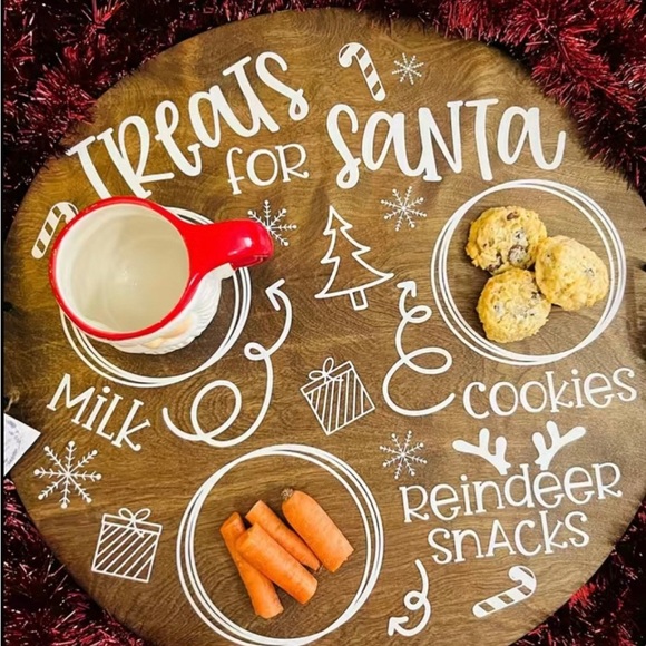 Wooden “Treats for Santa” tray, 11.8” circle - Picture 1 of 5